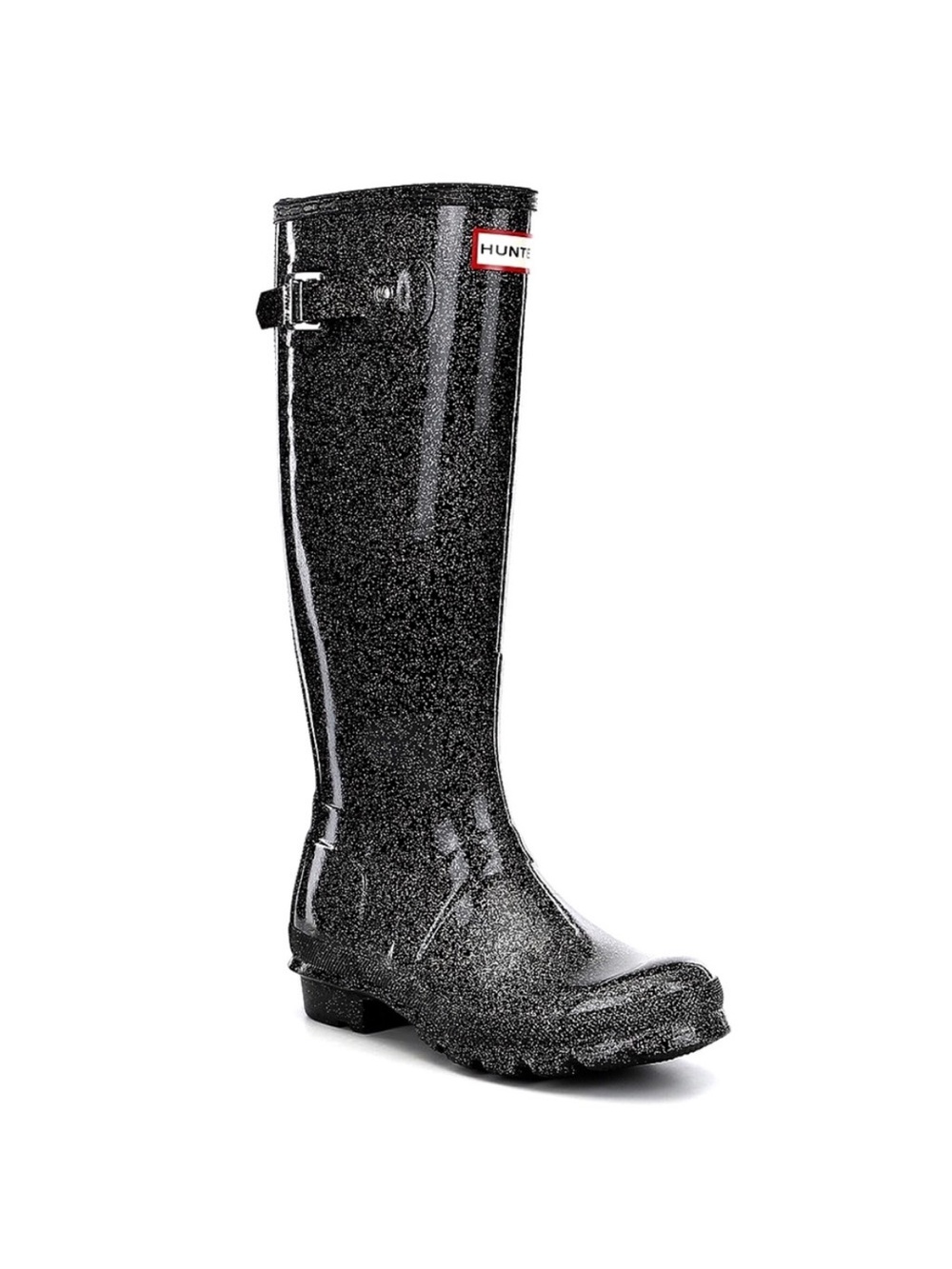 HUNTER Wellies Rainboots Original Tall Glitter Starcloud Black and Socks